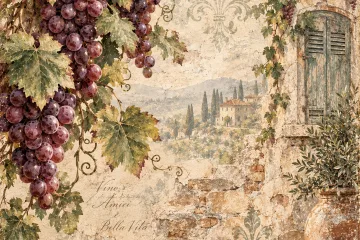 Olive & Oak Grapes, Stone Villa Wall Digital Scrapbook, Journal, Card Paper