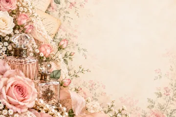 Boutique Scrapbook Paper Vintage & Shabby Chic Perfume Bottles, Pearls, Lace, Roses