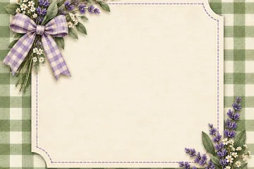 Lavender Cottage Gingham Paper with Photo Frame and Flowers