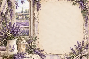 Lavender Cottage Scene with Photo Placement