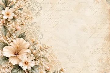 Creamy Peachy Background with Floral Lace and Pearls