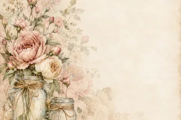 Cream Paper with Ball Jars and Rose Flowers