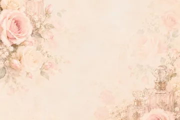 Boutique Scrapbook Paper Vintage & Shabby Chic Faint Roses and Perfume Bottles on Background