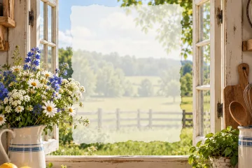 Country Farmhouse Digital Paper - Window Counter Flowers
