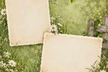 Country Farmhouse Digital Paper - Grass, Daisies, 2 Photo Frames