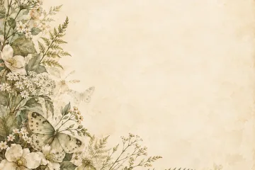 Creamy Background with Floral and Fern Border