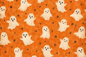 Halloween Orange Paper with Cute Ghosts on the Page